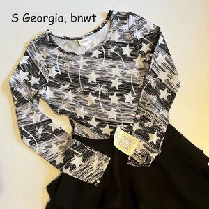 Small Lularoe Georgia dress, black and white, stars and palm trees